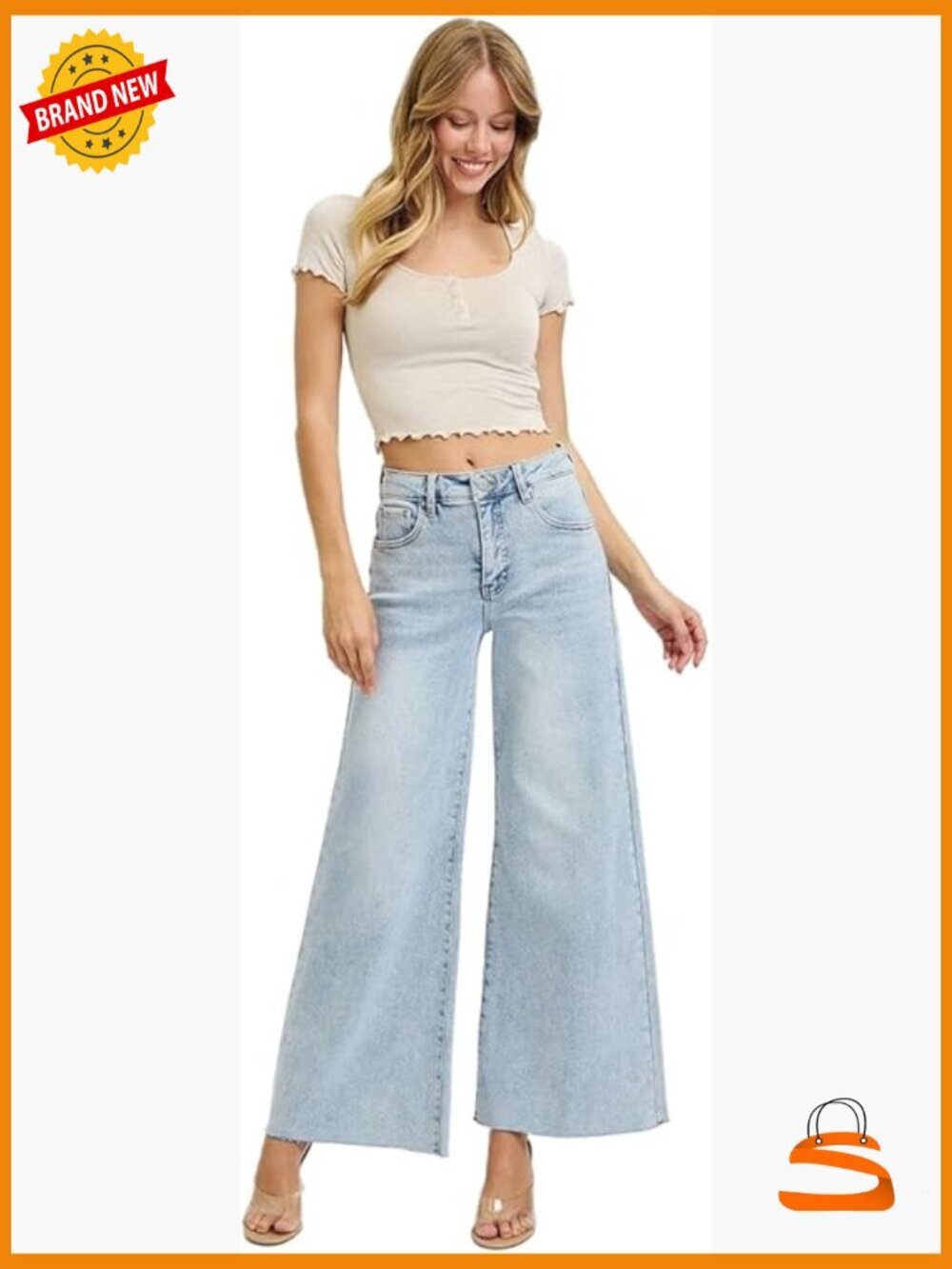 Wide Leg Palazzo Jeans High Rise 30" Inseam 5-Pocket Stretch Denim